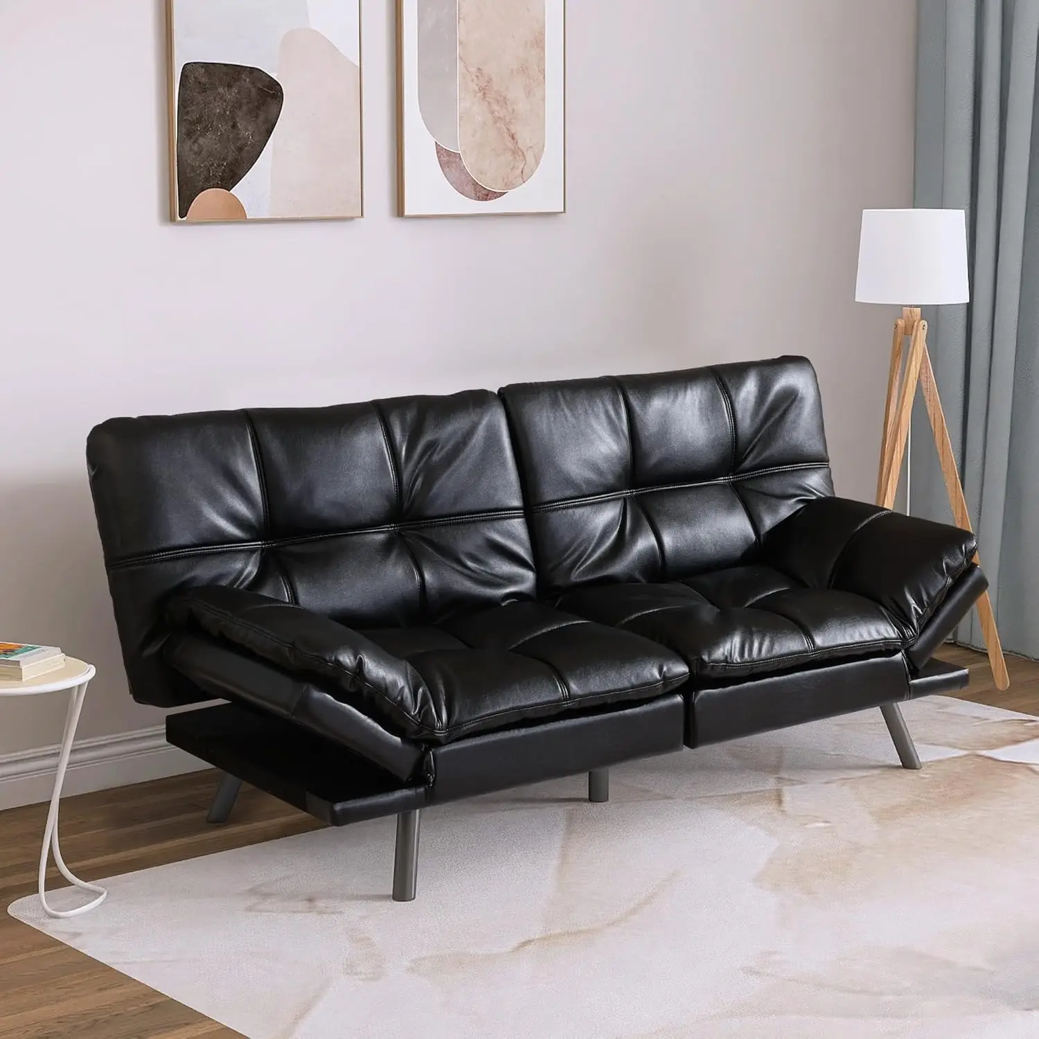 써니 하트 이불 소파 침대, 메모리 폼, 인조 가죽 소파 침대, 컨버터블 모던 러브시트 슬리퍼, 조절 가능, 71 인치