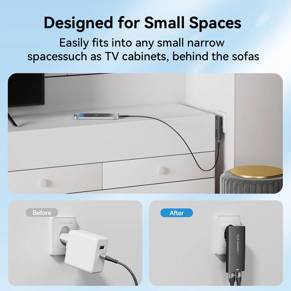 Adaptor pengisi daya dinding 67W GaN, pengisi daya Cepat 2 port USB Tipe C PD PPS untuk IPhone 14 13 Samsung Galaxy S22 S23 Ultra Xiaomi MacBook
