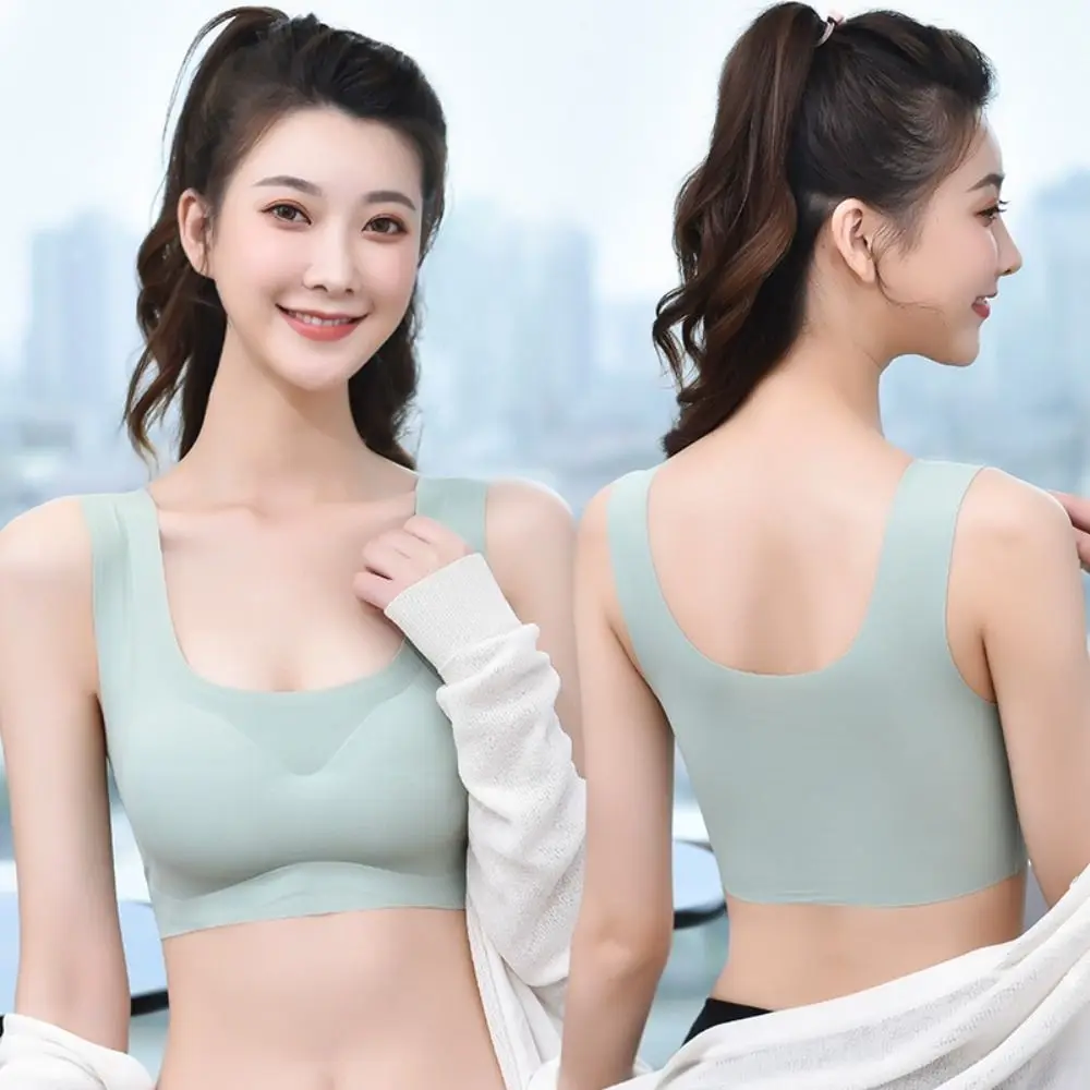 

Fashion Wireless Ice Silk Padded Bra Beauty Back Vest Tops Seamless Bra Sport Bralette Air Cooling Women's Push Up Bra Gift