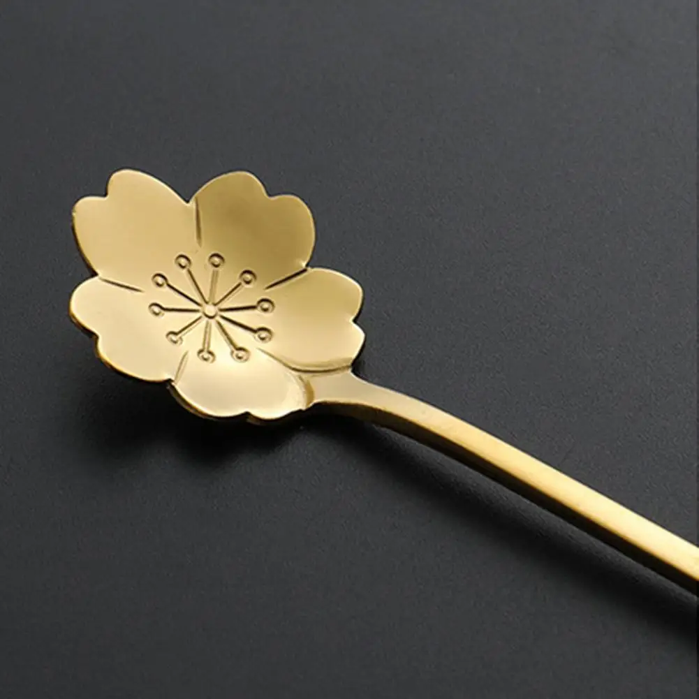 Cherry Blossom Mixing Spoon Long Handle Stirring Spoon Milk Coffee Tea Spoon Cherry Rose Flower Gold Scoop Dessert Spoons Gifts