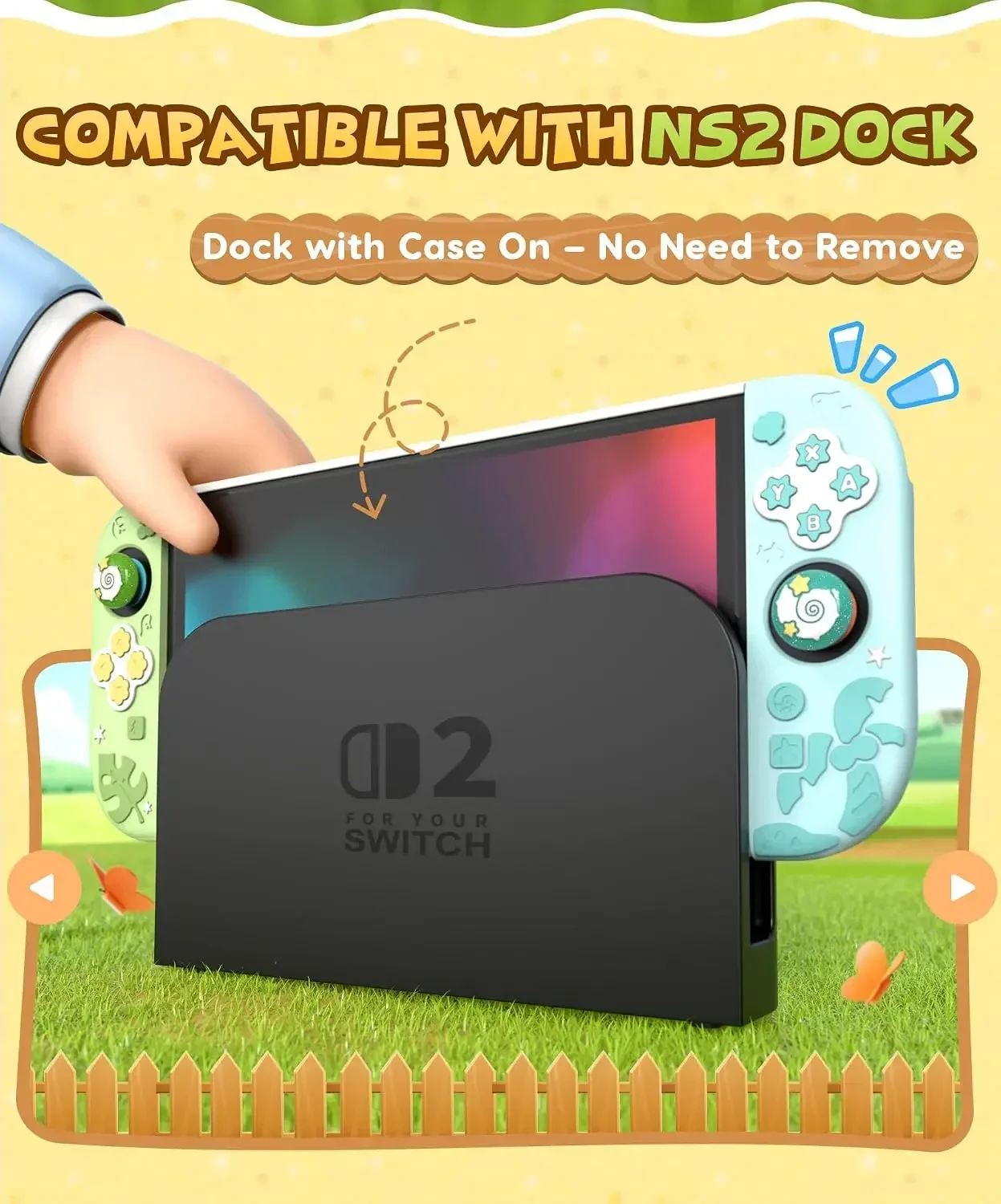 IINE Switch 2 Protective Case Set Hard PC Back Cover with Silicone Joypad Covers Dock Compatible Grip Case with Joystick Caps - view 5