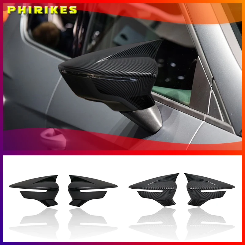 For Seat Leon MK3 MK3.5 5F ST FR Cupra 2013-2019 2x Glossy Black/Carbon Fiber Car Side Wing Mirror Covers Cap