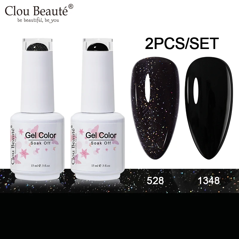 Clou Beaute 2pcs Gel Nail Polish UV LED Glitter Nude Varnish Soak Off Semi Permanent Top Base Coat Lacquer Nail Art DIY Manicure