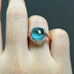 1cm  Ring for Women Inlay Zircon With Blue Topaz Perfume Bottle Shape Elegant Fashion Jewelry