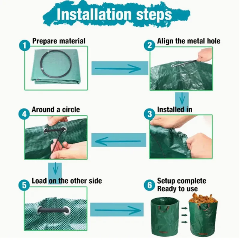 Garden Waste Bag Large Capacity for Yard Leaf and Debris Collection Green Leaf Bag