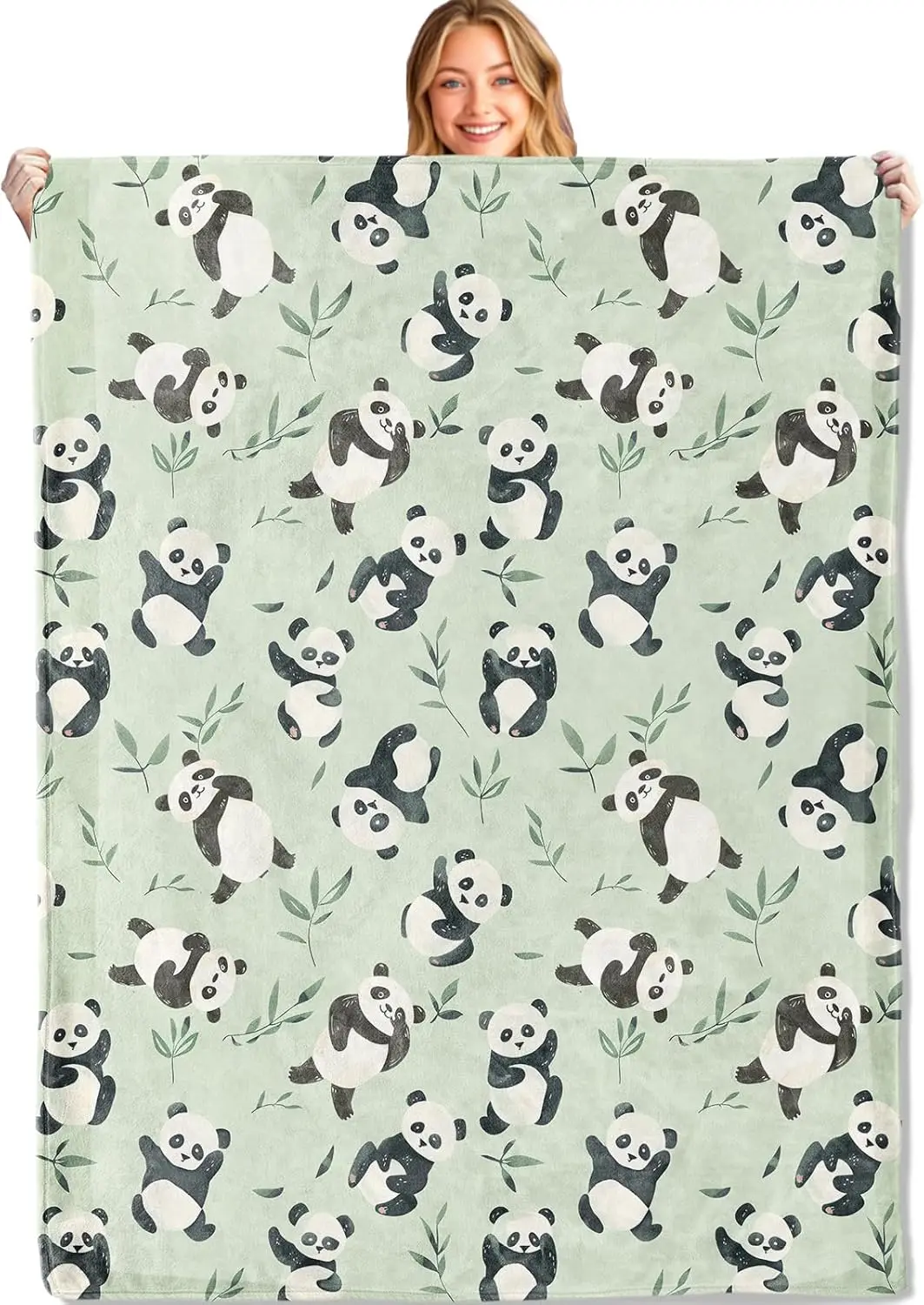 Одеяло с пандой — 50x60 дюймов, ультрамягкое, уютное, легкое фланелевое одеяло, зеленые одеяла с милыми животными и листьями — подарки для детей и девочек