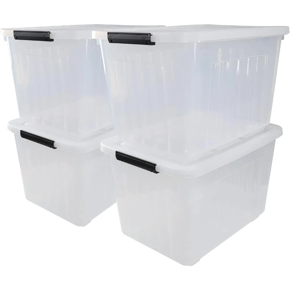 

4-Pack 70 Quart Storage Boxes, Plastic Storage Latch Bin with Wheels, Clear