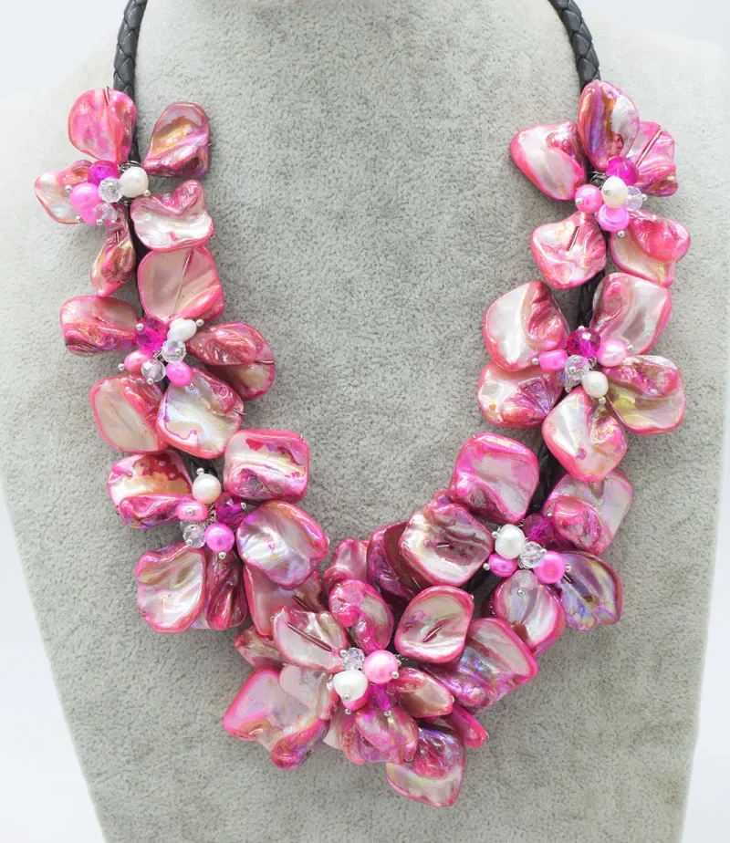 

WOW! pink red shell flowers necklace 48cm nature wholesale