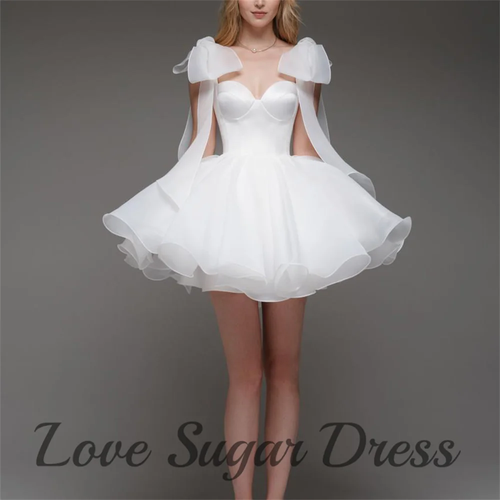 

Short Sweetheart Princess Wedding Dresses Spaghetti Strap Organza Bridal Gown A Line Pleated Short Bride Dress vestidos de novia