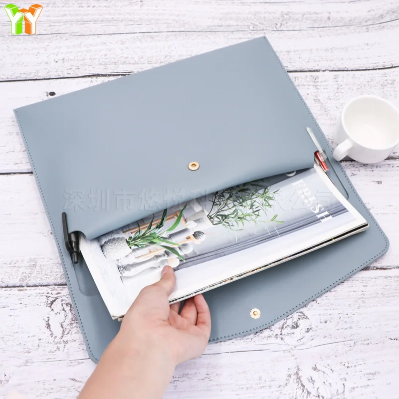 

A4 leather file bag customized file bag data bag waterproof business office press button thickened storage bag