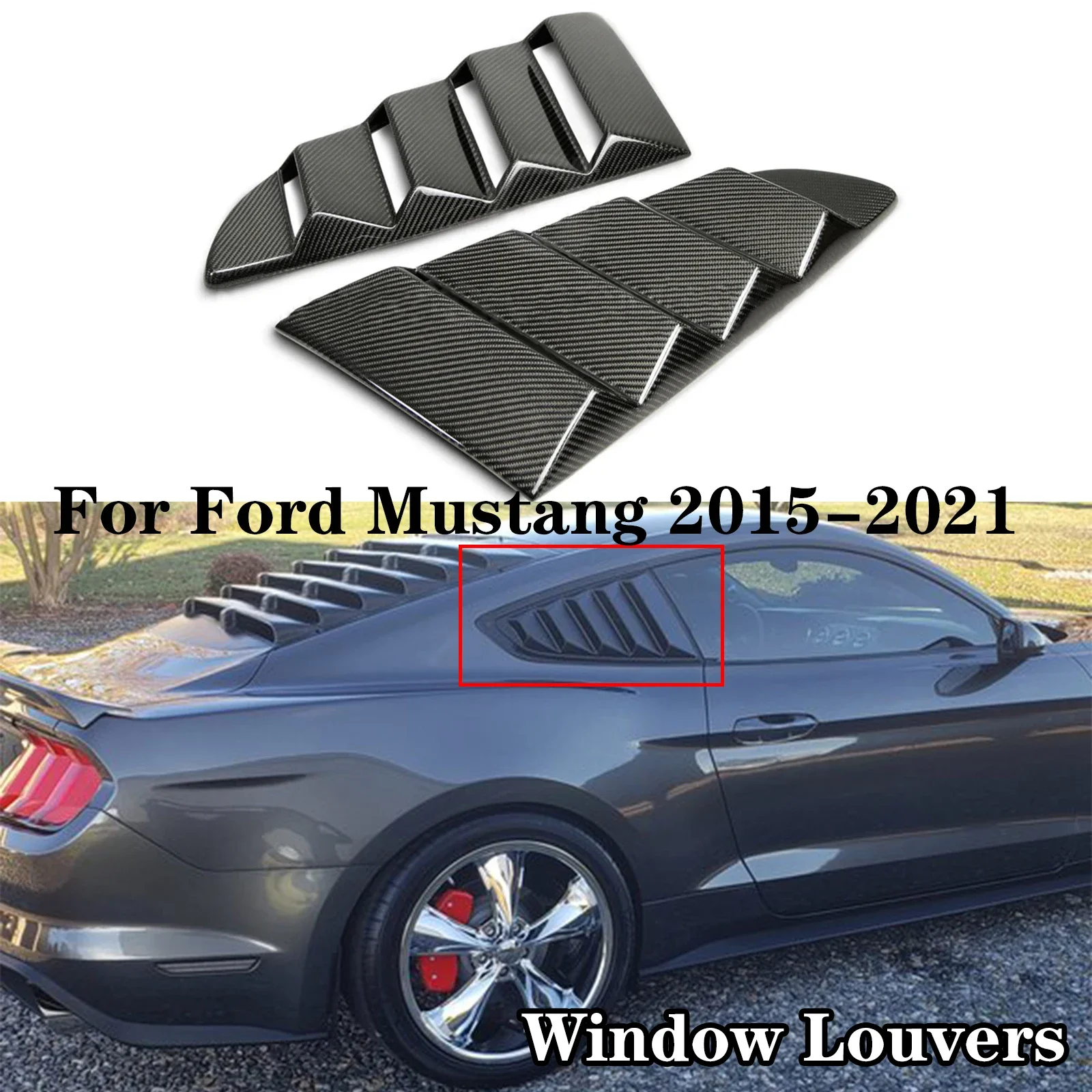 

Rear Quarter Window Louvers For Ford Mustang 2015 2016-2021 Side Vent Shutter Cover Trim Car Accessories Carbon Fiber Look