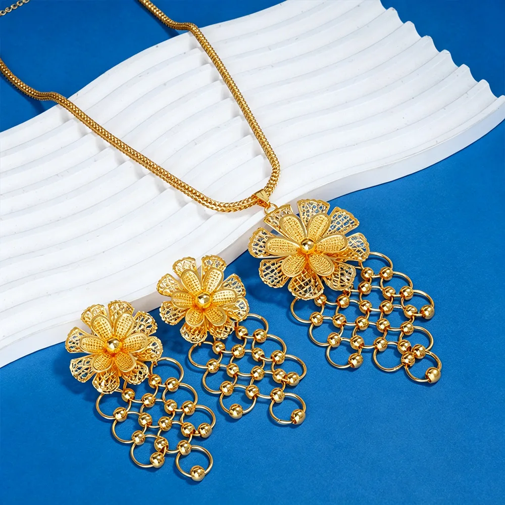 Collectible Women Gold Flower Tassel Set 24K Gold AU999 precious gold suit ideal for collection and holiday gifting