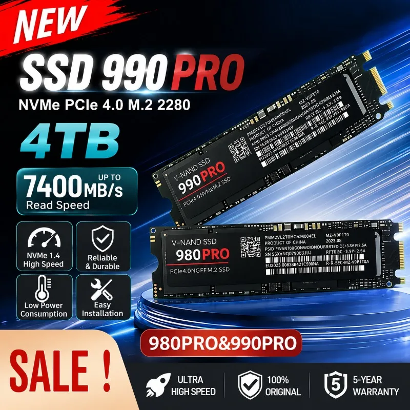 【Brand+】 M.2 NGFF PCIe 4.0 Internal SSD Solid State Drive 500GB-4TB High Speed Up to 7400MB/s for Laptop Desktop PC