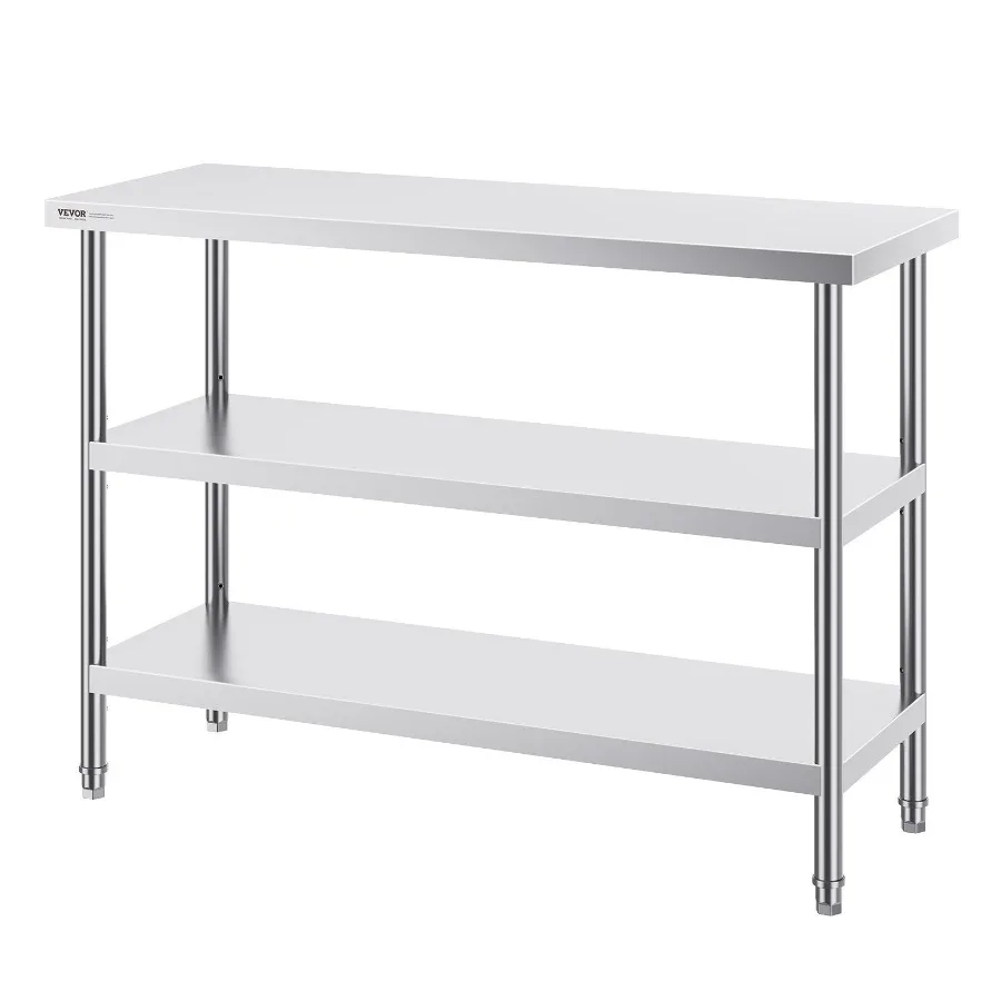 

Стол для приготовления пищи из нержавеющей стали 18 x 48 x 34 дюйма, коммерческий кухонный рабочий стол с 2 регулируемыми нижними полками, усиленный металлический каркас