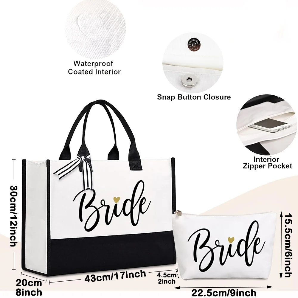 Bride Tote Bag & Makeup Bag Wedding Bride To Be Supplies Bridal Shower Gifts Bachelorette Party Engagement Honeymoon Accessories view 2