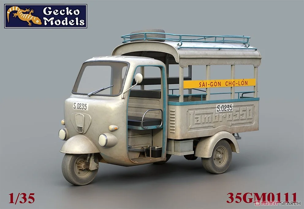 Gecko 1/35 35GM0111 60'~70's Vietnam Saigon Shuttle Tricar (con el conductor y los pasajeros) Kit de modelo a escala de plástico