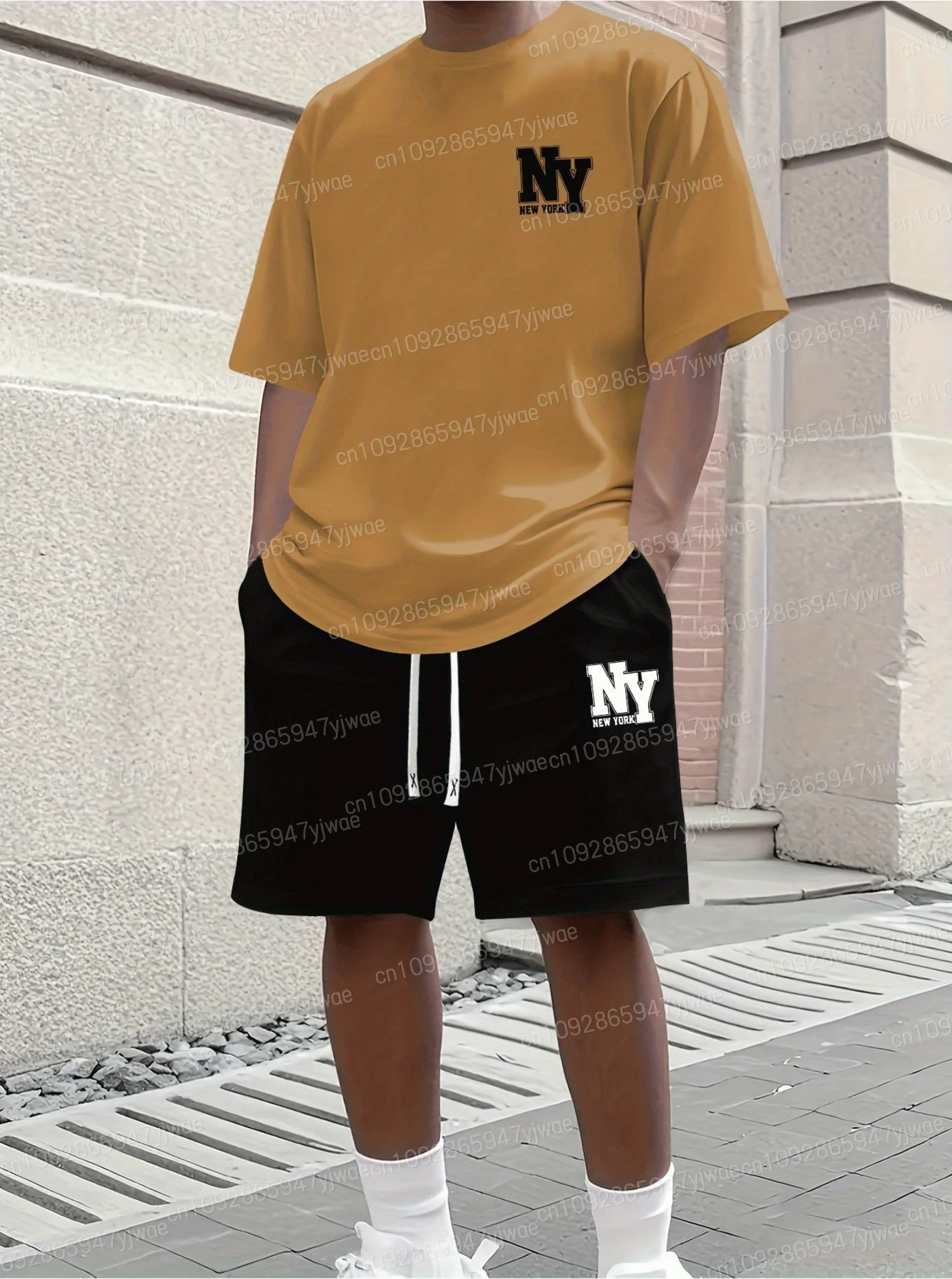 Summer Men's 2 Pieces Set Ny New York Adult Sportswear Fitness Set Men's Tracksuit 2 Pieces Set Oversized Clothes