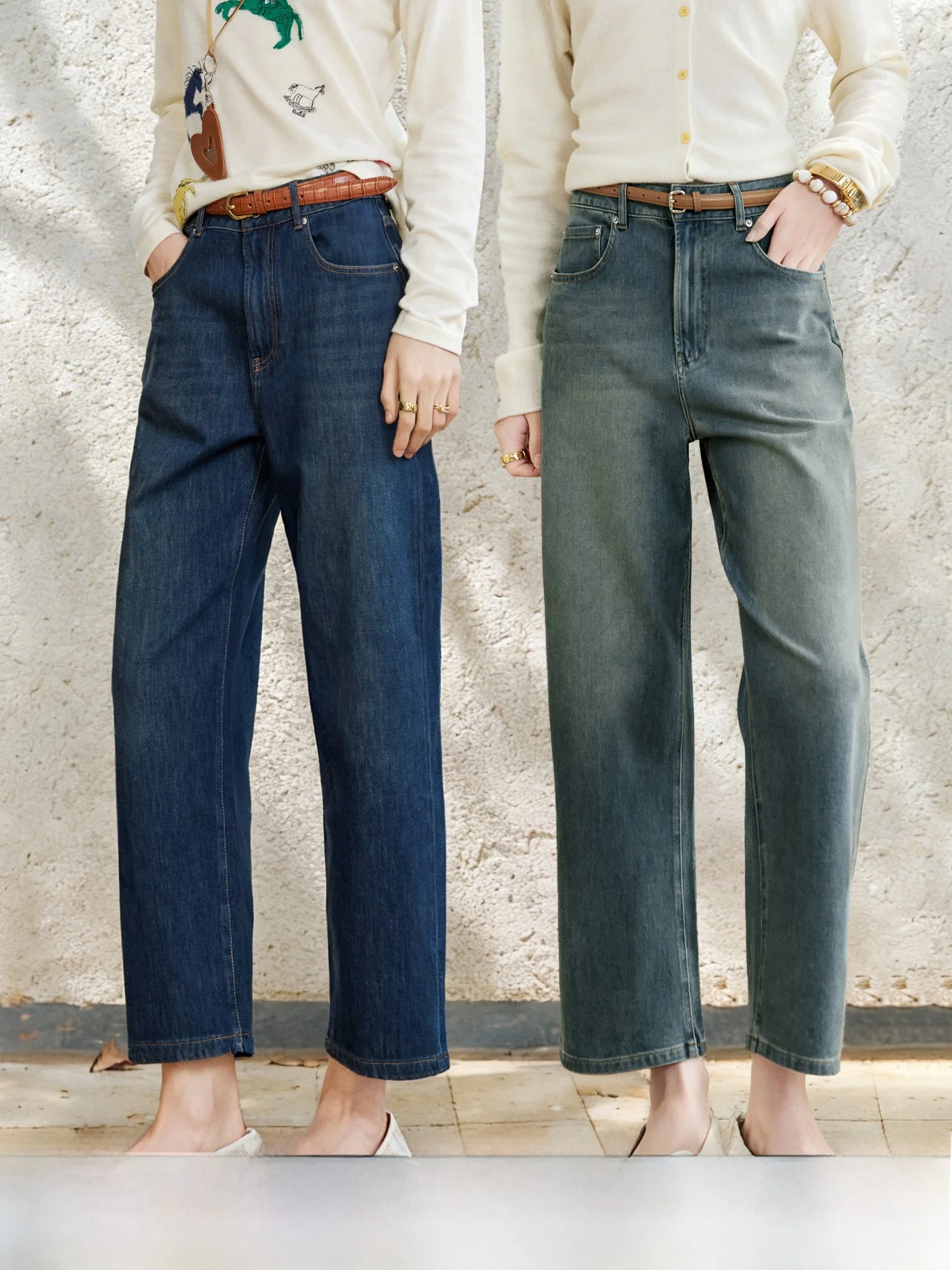 

High Waist Straight Leg Denim Jeans Women's Long Staple Cotton Four-Dimensional Elastic Nine-Piece Straight Leg Pants Spring ...