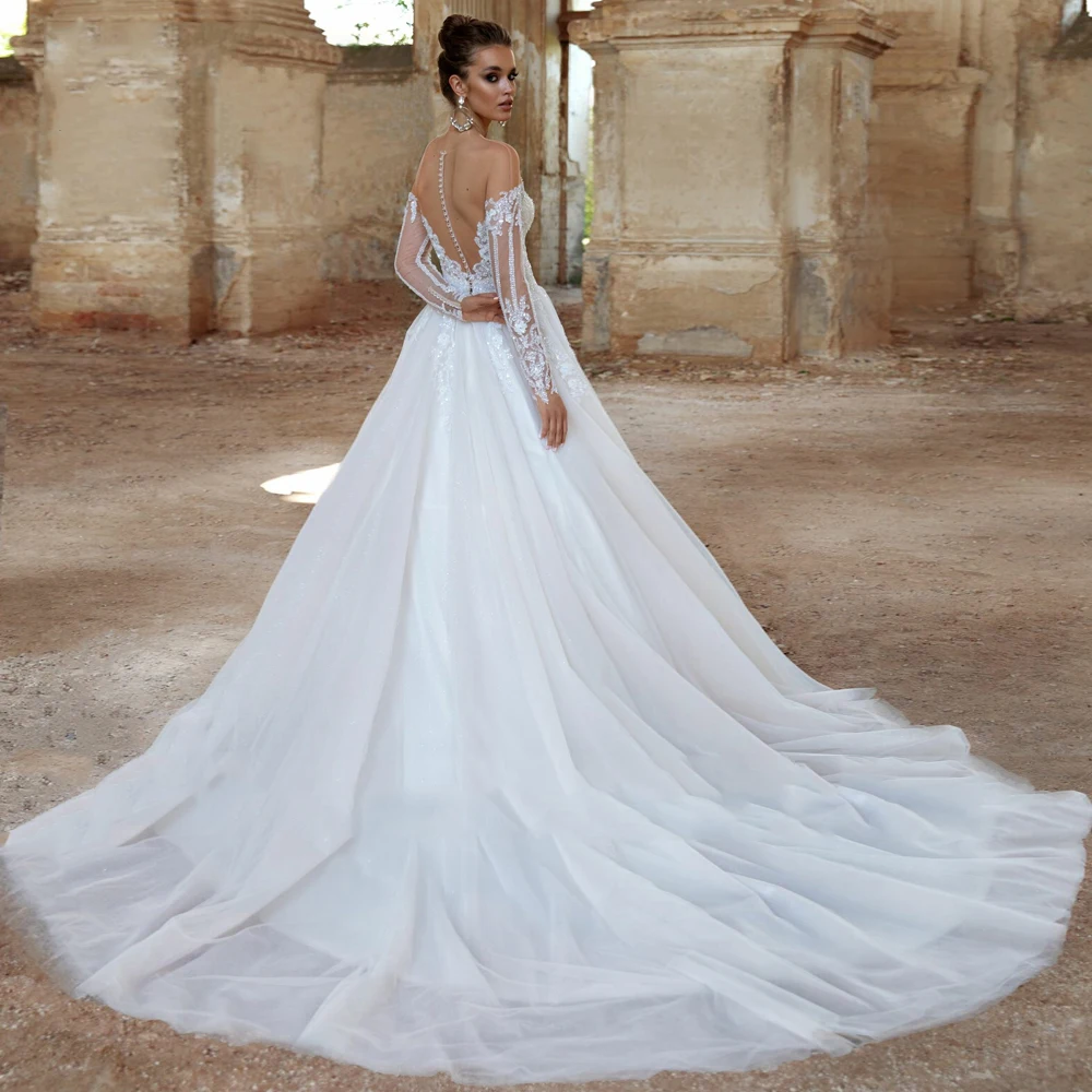 Summer Elegant Tulle Women Wedding Dresses A-Line Bridal Gowns Romantic Bright Fabric Mopping Length Princess Vestidos De Novia