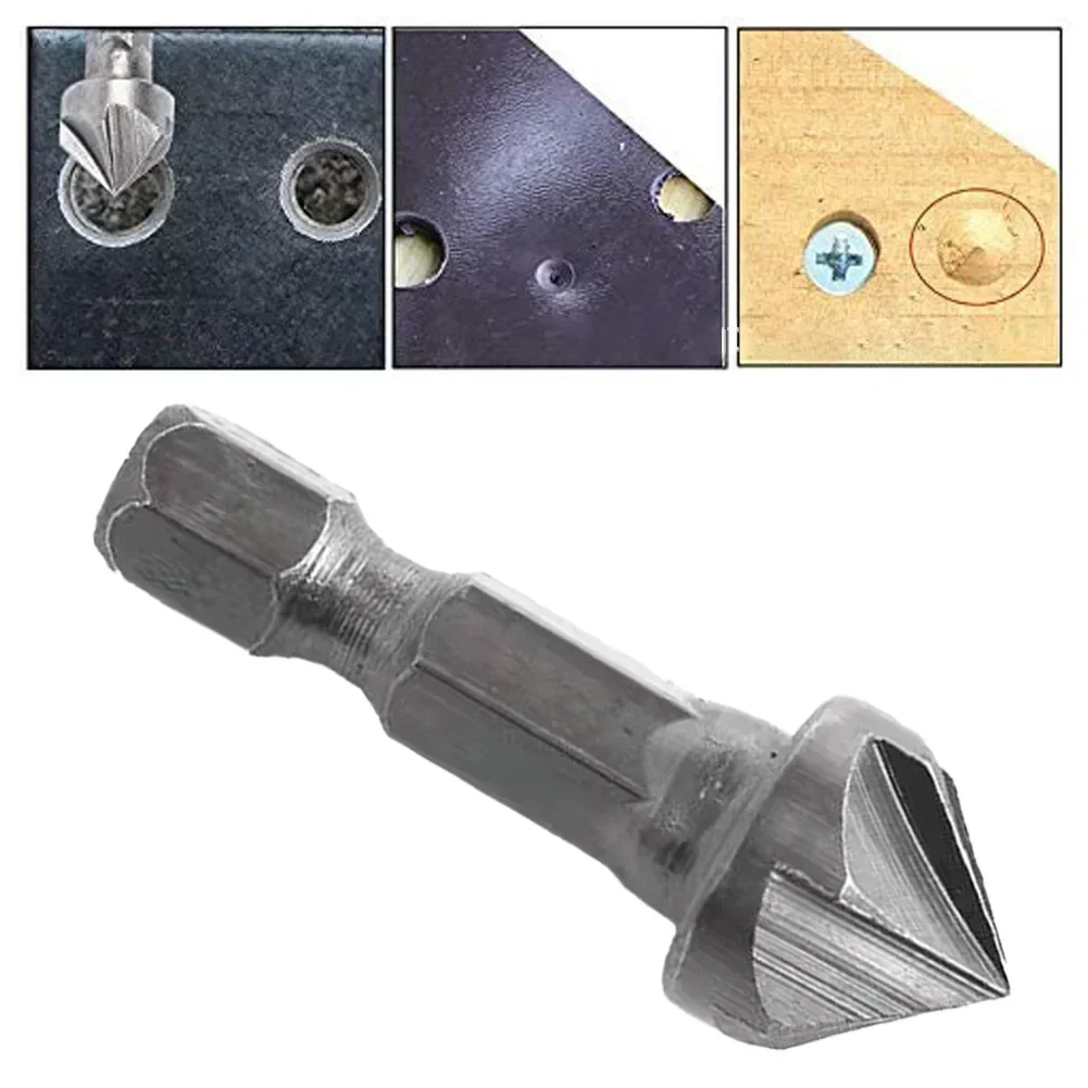 1PC Steel 6 Flute Countersink Drill Bit Five-Edge Chamferer Hexagonal Shank For Woodworking Tools Wood Chamfering Cutter Chamfer
