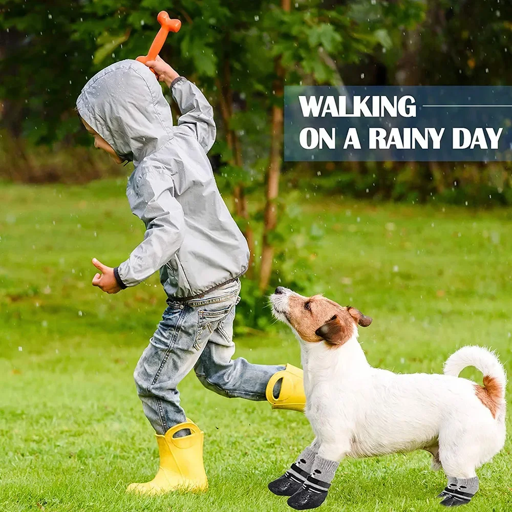 Dog Cat Boots Shoes Socks Waterproof Dog Shoes Rain Snow Pet Booties Anti-Slip Small Puppy Sock Shoes with Adjustable Drawstring