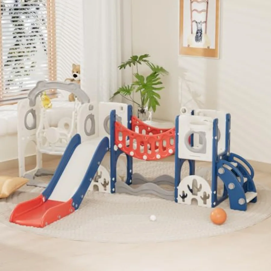 

11 in 1 Toddler Slide and Swing Set Slide for Toddlers Outdoor Indoor Playground for Toddlers 1-3 Toddler PlaySet with Basketba