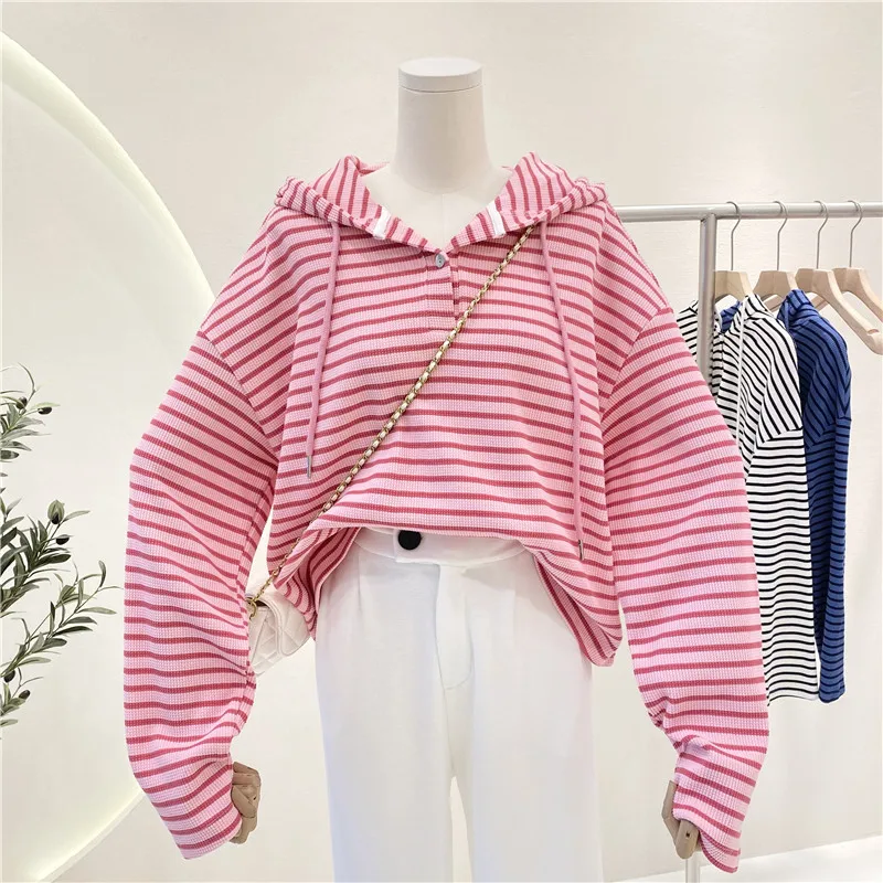 

Fashion Stripe Sweatershirt Women's Spring Autumn Thin Hooded Pullover 2023 New INS Trendy Retro Versatile Loose Hoodied