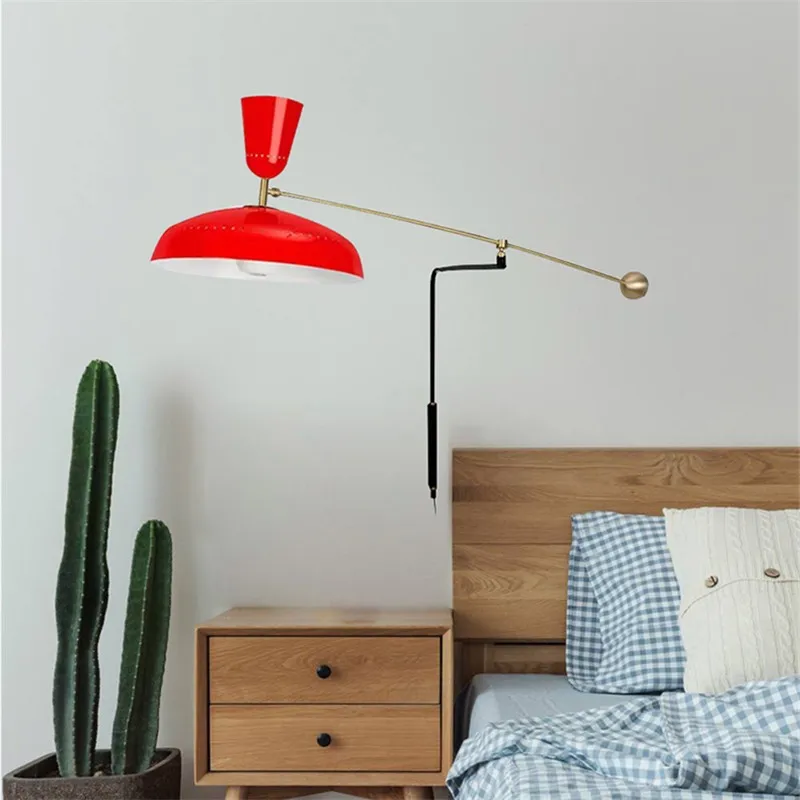 Vintage wall lamp Black Red Lampshade Angle Adjustment retro metal lamp E27 Bulb For Bedroom Reading cafe decoration light