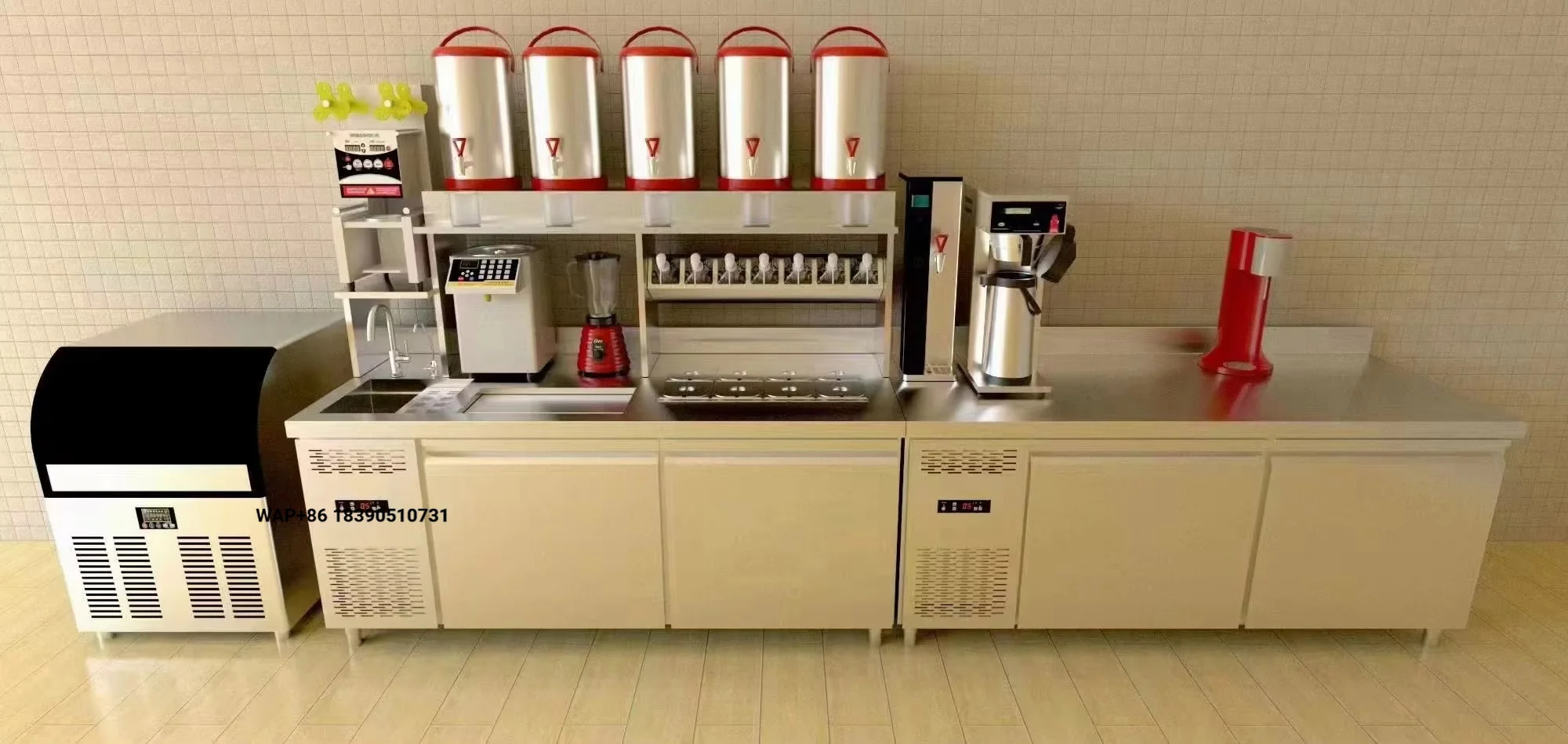 Commercial Electric Stainless Steel Milk Tea Shop Counter with Ice Well and Cocktail Station