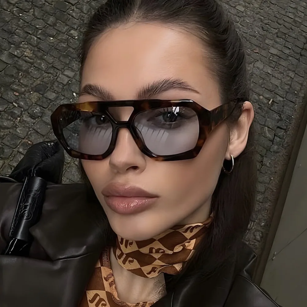 

Big Frame Irregular Square Sunglasses Double Beam Punk Wide Legs Sun Glasses UV400 Leopard Print Retro Trend Eyewear Travel