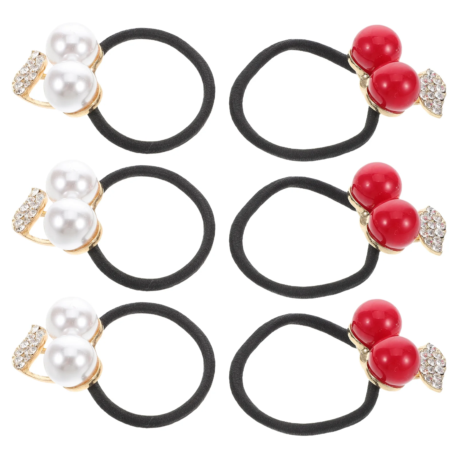 

6pcs Hair Accessories Rhinestone Cherry Clips Elastic Bands Ponytail Holders for Women Girls Styling Decorations