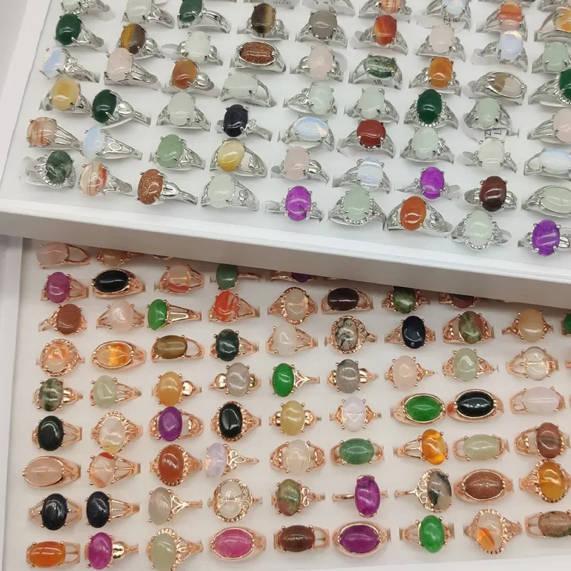 خواتم أصابع من الحجر الطبيعي البوهيمي للنساء ، طبق ذهبي فضي ، عقيق ملون ، قشور مكسرة ، عقيق ، خاتم مفصل للفتيات ، 20 قطعة وردي #1