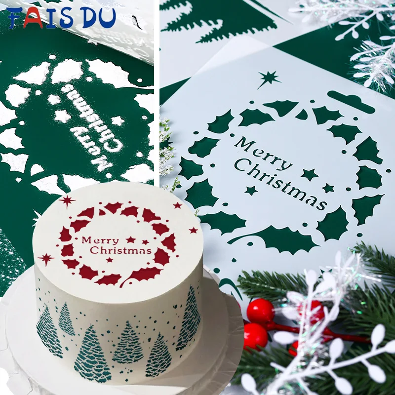 

FAIS DU 1PC Christmas Series Cake Decorating Stencils Mold Fondant Cake Mesh Stamps Stencils For DIY Craft Making Cake Design