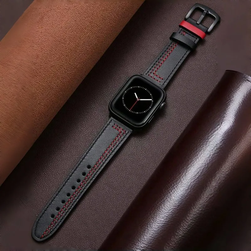 Кожаный ремешок для Apple Watch Band 46 мм 42 44 40 45 41 38 49 мм Повседневный мужской ремешок на запястье для iWatch series 10 9 8 7 6 5 4 ultra 2