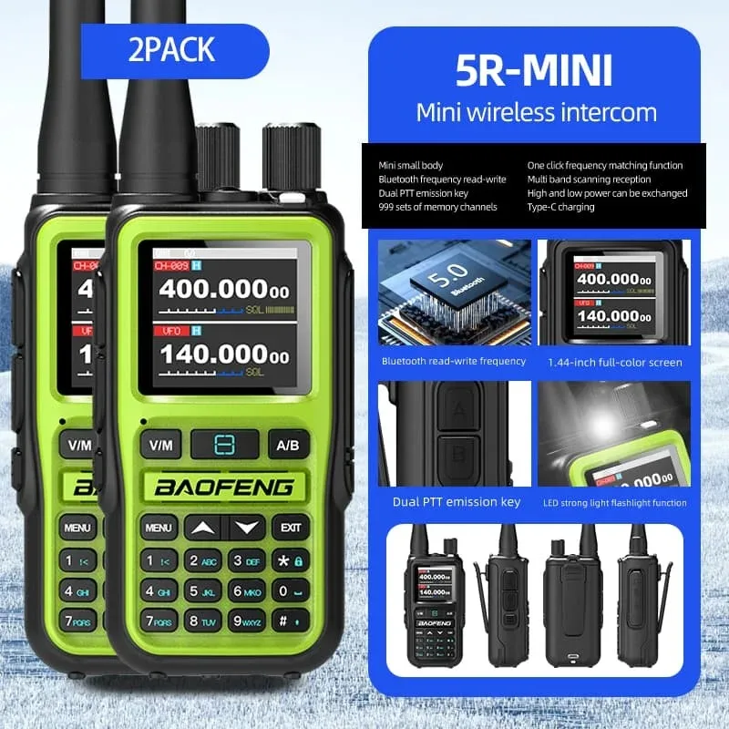 Baofeng UV-5R Mini Walkie Talkie Bluetooth APP Programming Multi Band AM Wireless Copy Frequency Dual PTT Type-C Ham 2 Way Radio