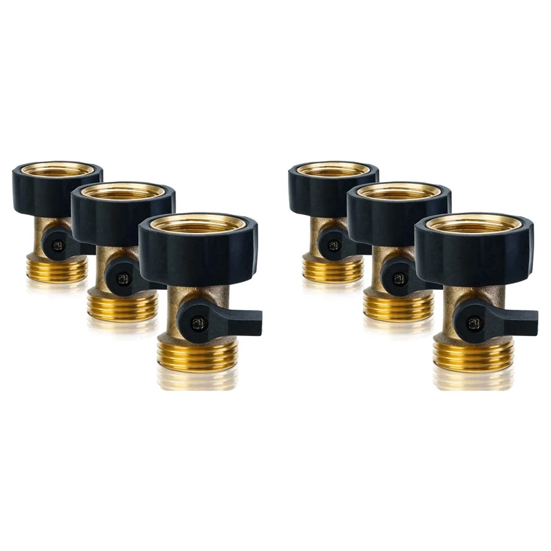 

6 Pack Heavy Duty Brass Shut Off Valve 3/4 Inch Garden Hose Connector For Garden Hose And Water Faucet (Joiner)