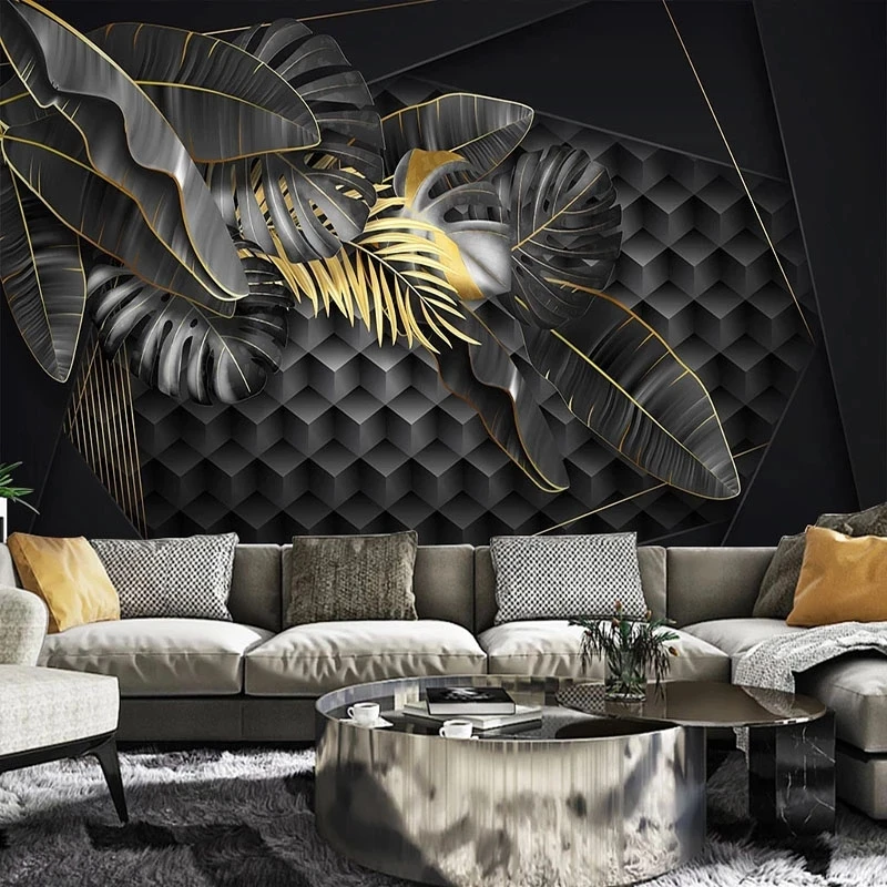 

Customized Mural Modern Golden Tropical Plant Leaves 3D Geometric Wallpaper Living room TV background wall bedroom restaurant 8d
