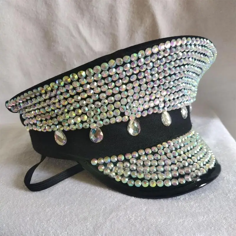 M6CD كابتن قبعة بلورات أحجار الراين قبعة بحار مشرقة لحفلة العازبة #4