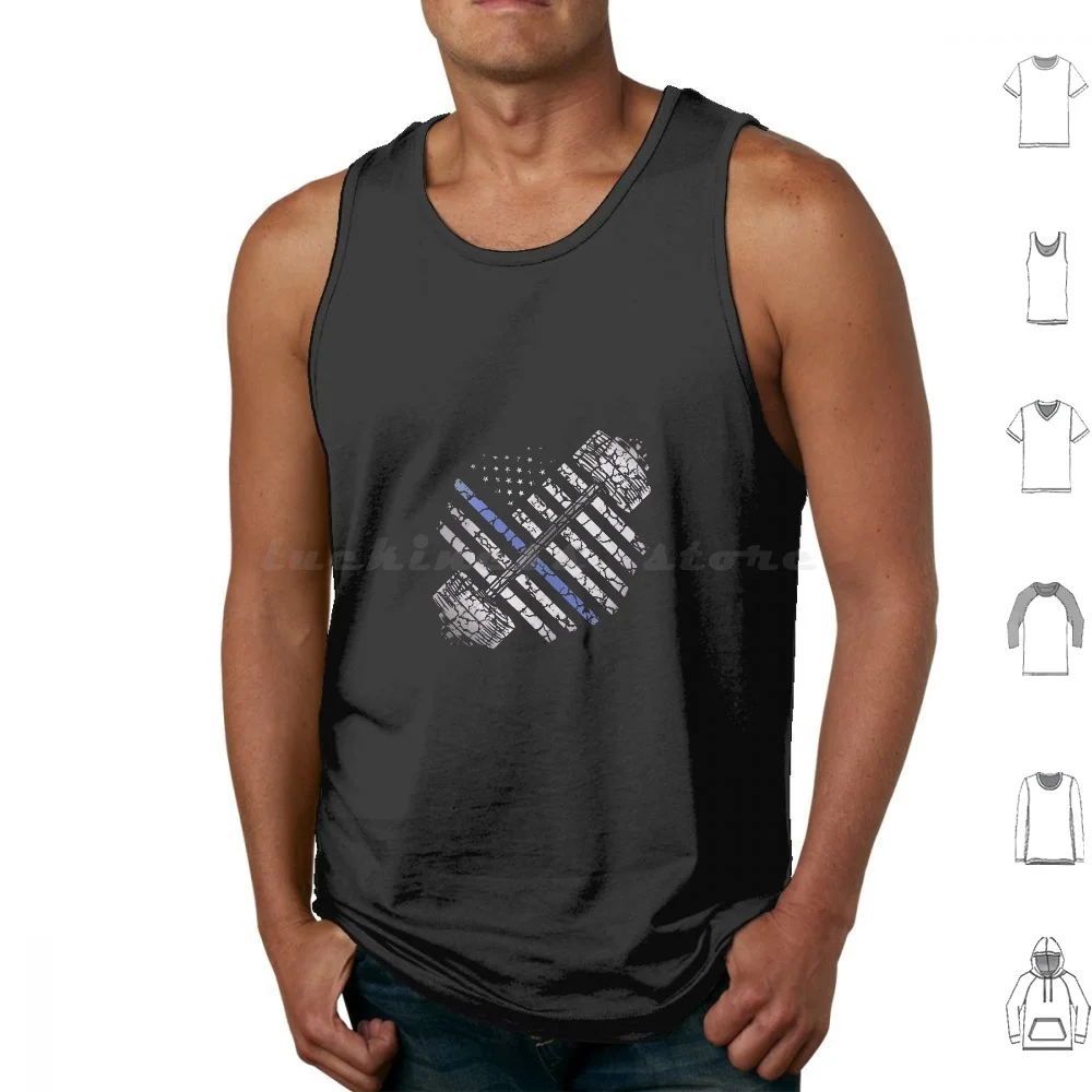 Camisetas sin mangas de algodón con estampado de la línea azul delgada para levantamiento de pesas, fitness y culturismo, para policias.