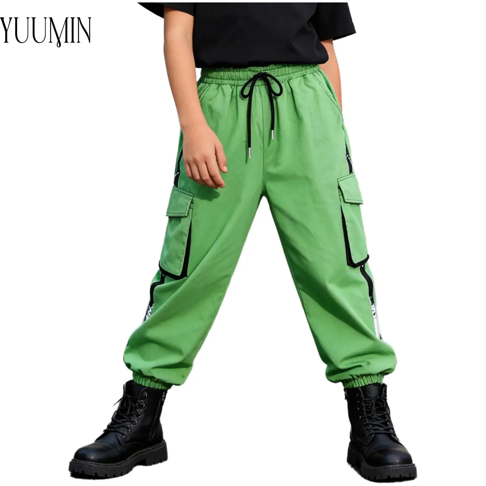 

Kids Boys Stylish Cargo Pants Casual Daily Wear Stretchy Sweatpants with Multiple Pockets for Hip-hop Jazz Dance Performance
