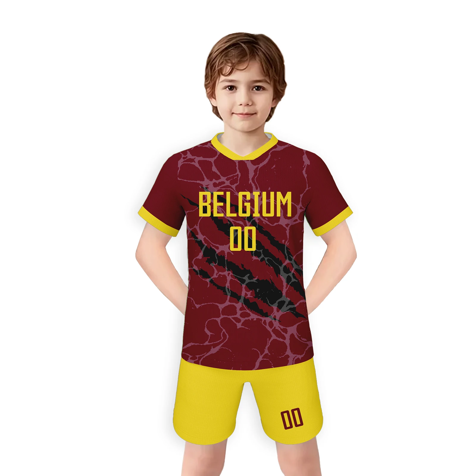 Custom Kids Belgium Soccer Set, Personalized Name Number Football Uniform for Boys Girls, National Team Jersey Kit - view 3