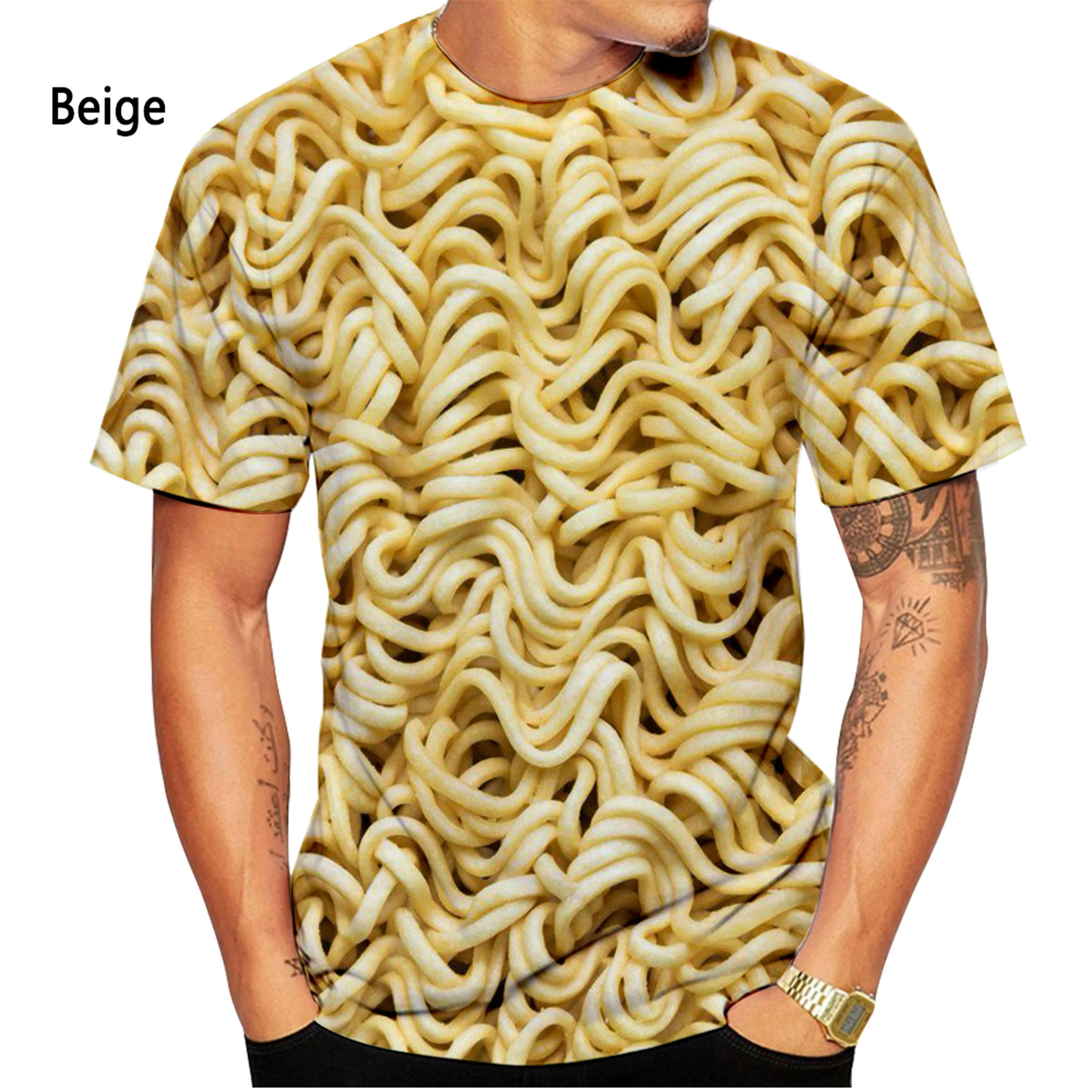 Kaos Mie Instan Makanan Kaos Mie Kaos Pria Ukuran Besar Fashion Kaos Musim Panas Kasual Lengan Pendek Kaos Cetak 3D Ukuran Besar