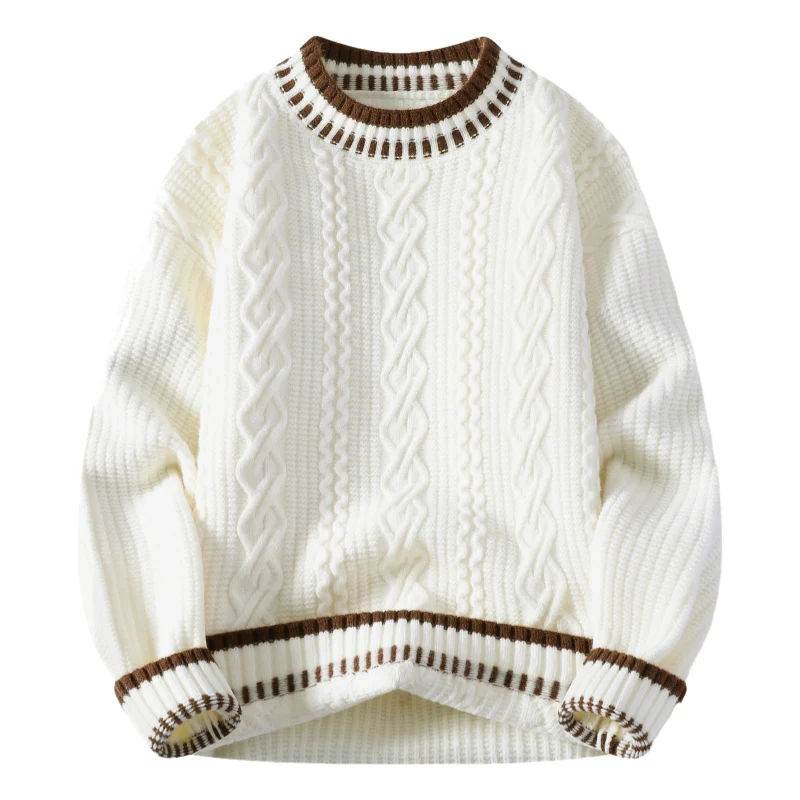 Nuevo suéter de punto a la moda para hombre, Sudadera con capucha holgada con cuello redondo, cálido, ocio, Otoño Invierno, suéter de punto elegante para ir al trabajo