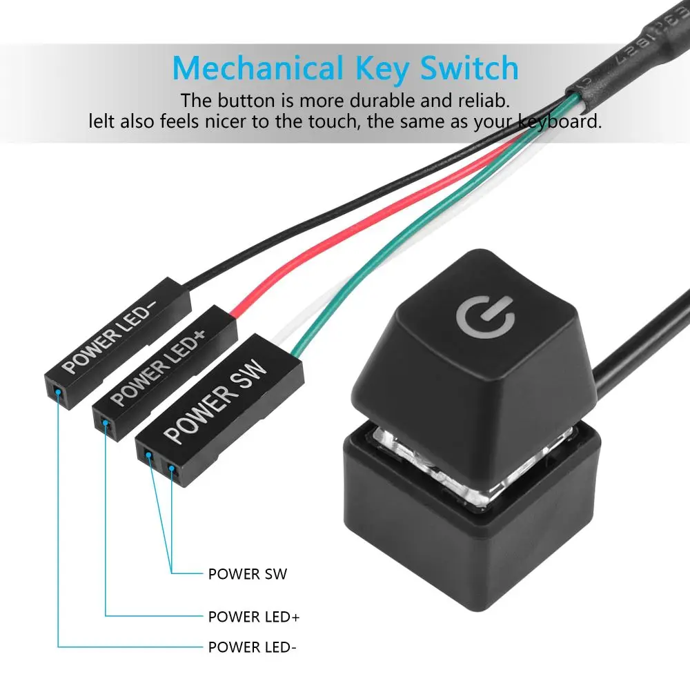 Computer Desktop Switch 1.8m Colorful LED Lights PC Motherboard External Start Power OnOff Button Extension Cable For HomeOffice