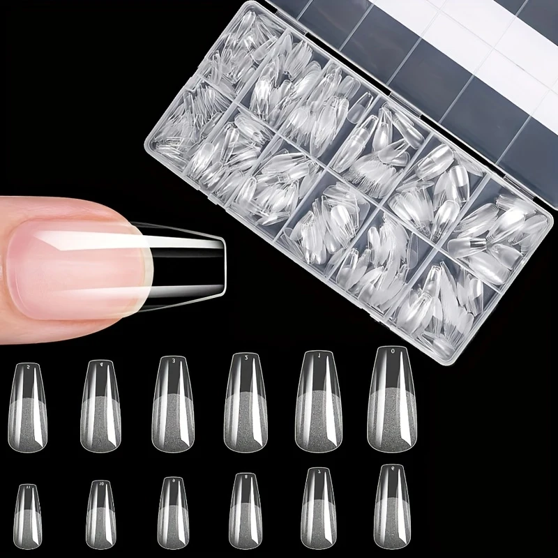 600 Stück künstliche Nagelspitzen, mit mattem und halbmattem Finish, in den Formen Mandel, French Coffin, Stiletto, Oval und Quadrat, mit verstärkten Spitzen an der Vorderseite. – Detail 2