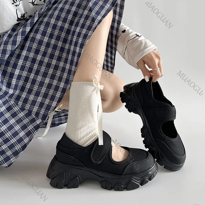

Fashion Retro Black Thick Bottom Mary Jane Shoes Spring Autumn Chunky High Heeled Sneakers for Women Shallow Mouth Single Shoes
