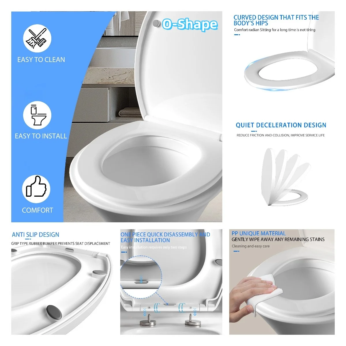 Toilet Seat Lid Toilet Seat Cover Soft Close White Toilet Seat Wc Quiet-Close Lid Easy Cleaning Quick Release,Anti Slam