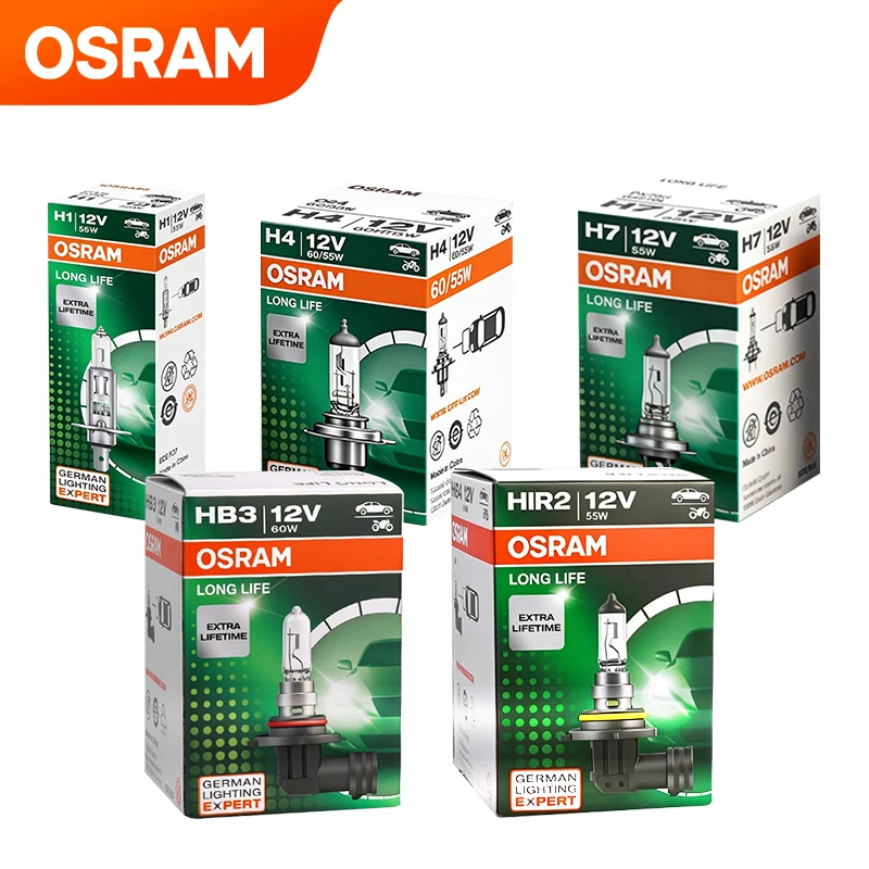 OSRAM Original H7 Car Halogen Bulb H1 H4 H3 H11 9005 9006 9012 Standard Headlight 12V 55W 3200K LongLife Hi/lo Beam Fog Lamp 2PC