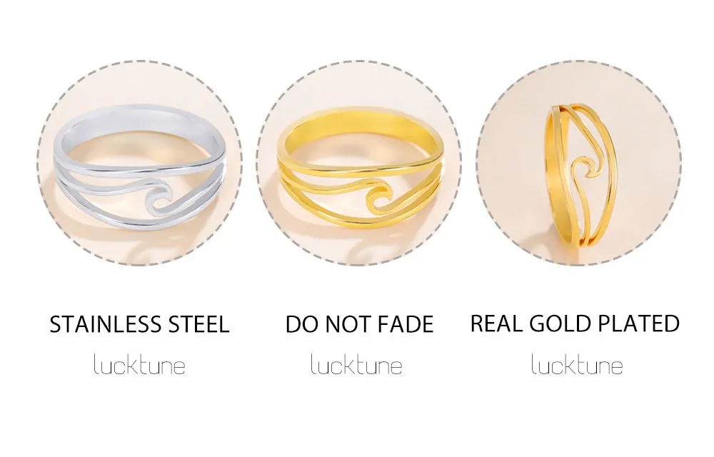 Lucktune Einfache Meereswellen-Ringe für Frauen, Edelstahl, trendige geometrische Ozean-Surf-Fingerringe, Schmuck, Hochzeit, Muttergeschenke – Detail 7