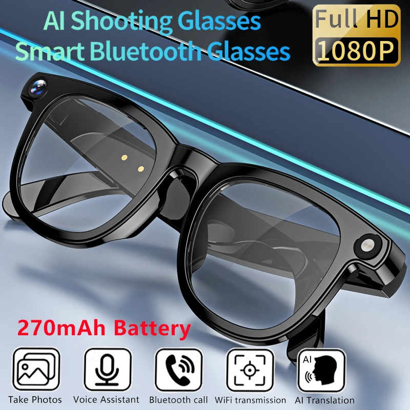

LIGE Новые умные очки с камерой 800 Вт, аккумулятор 270 мАч, длительное время, 1080P, видеосъемка, BT-вызов, AI-перевод, умные солнцезащитные очки